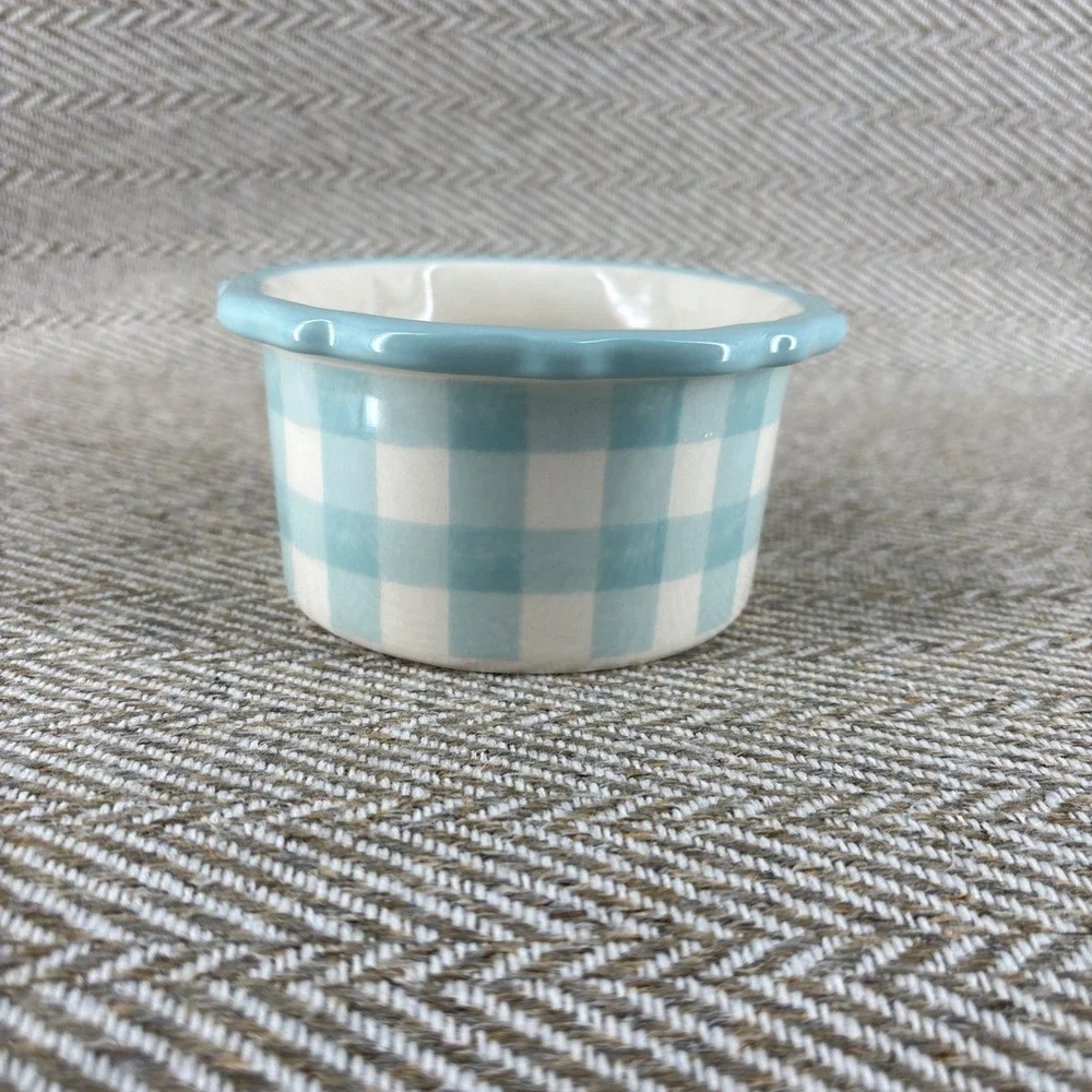Pioneer Woman Ramekin‎ Cow Plaid Blue Gingham Design Custard